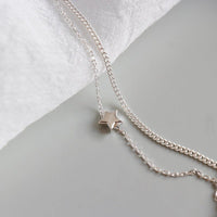 Casual Double Layers Rolo Chain Mini Star 925 Sterling Silver Anklet - KIAHMILLA