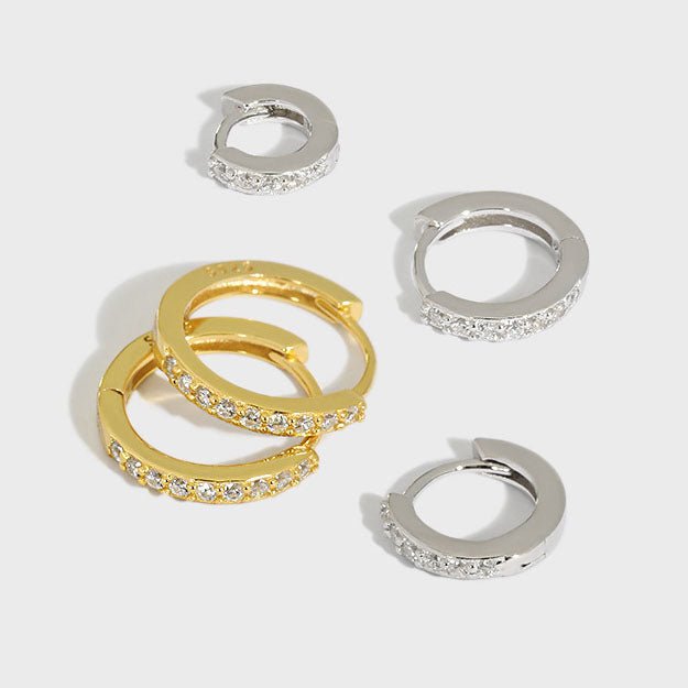 Casual Mini Geometry CZ Circle 925 Sterling Silver Huggie Hoop Earrings - KIAHMILLA