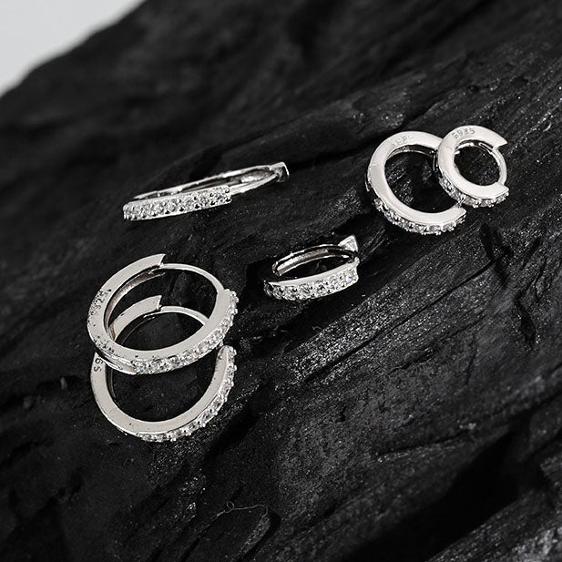 Casual Mini Geometry CZ Circle 925 Sterling Silver Huggie Hoop Earrings - KIAHMILLA
