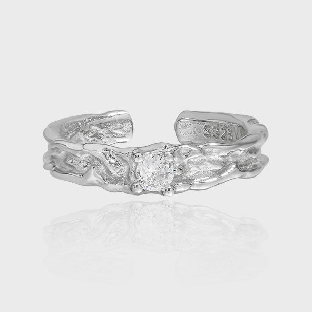 Casual Round CZ Irregular Surface 925 Sterling Silver Adjustable Ring - KIAHMILLA
