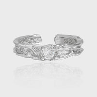 Casual Round CZ Irregular Surface 925 Sterling Silver Adjustable Ring - KIAHMILLA