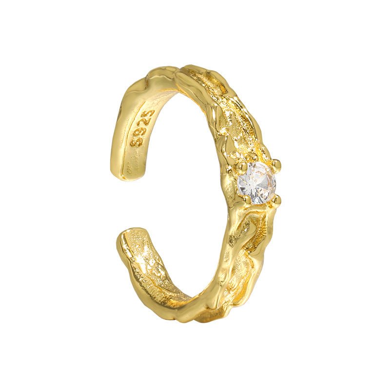 Casual Round CZ Irregular Surface 925 Sterling Silver Adjustable Ring - KIAHMILLA