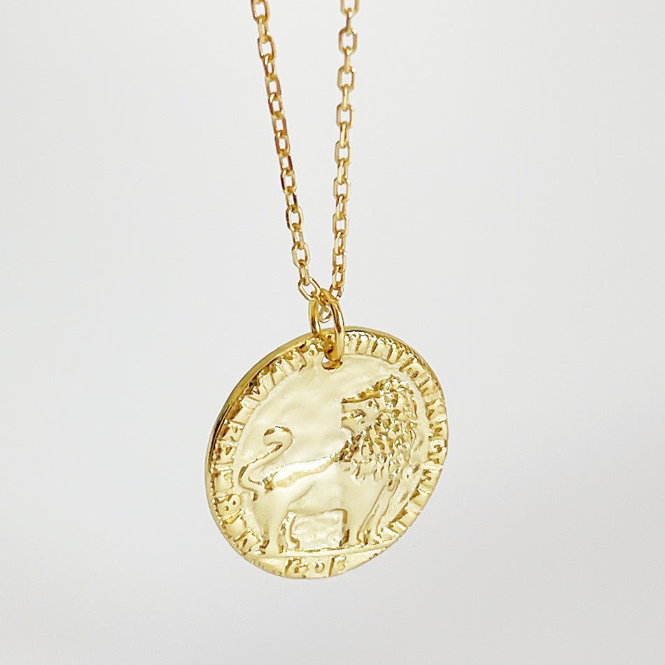 Casual Round Relief Brave Lion 925 Sterling Silver Necklace - KIAHMILLA