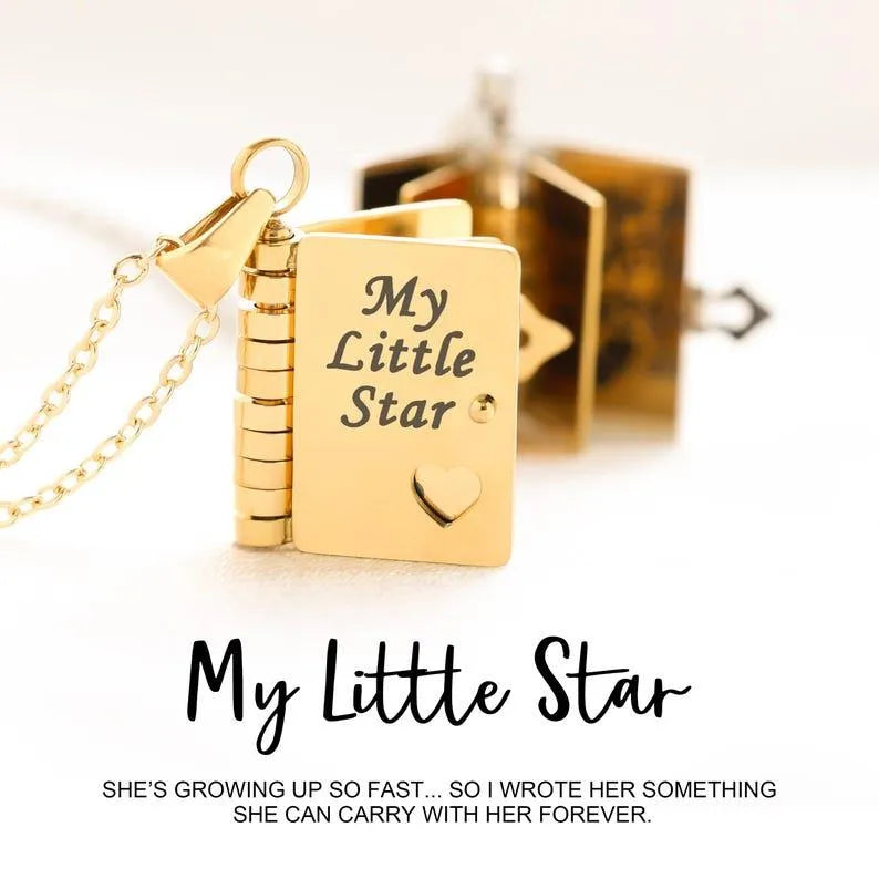 Personalized My Little Star Book Necklace – A Letter to My Daughter in a Locket, Adjustable Pendant with Message Inside, Meaningful Jewelry