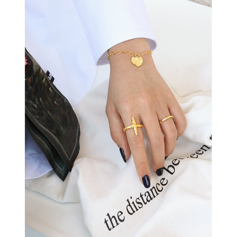 Classic Irregular Beaten Cross 925 Sterling Silver Adjustable Ring - KIAHMILLA
