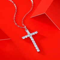 Classic Moissanite CZ Cross 925 Sterling Silver Necklace - KIAHMILLA