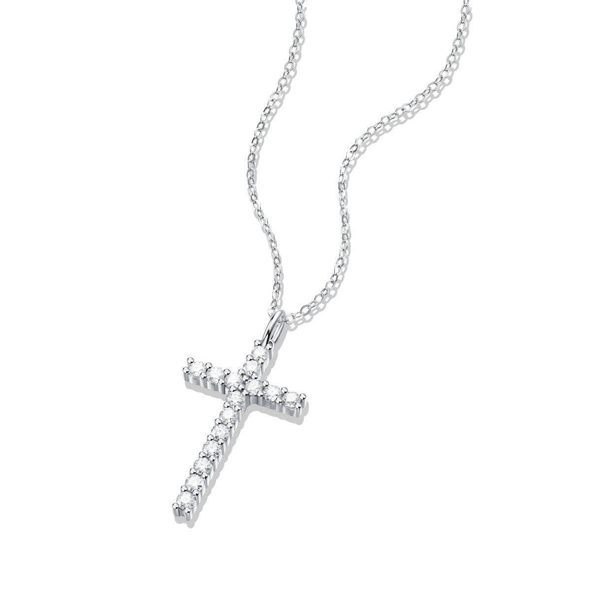 Classic Moissanite CZ Cross 925 Sterling Silver Necklace - KIAHMILLA