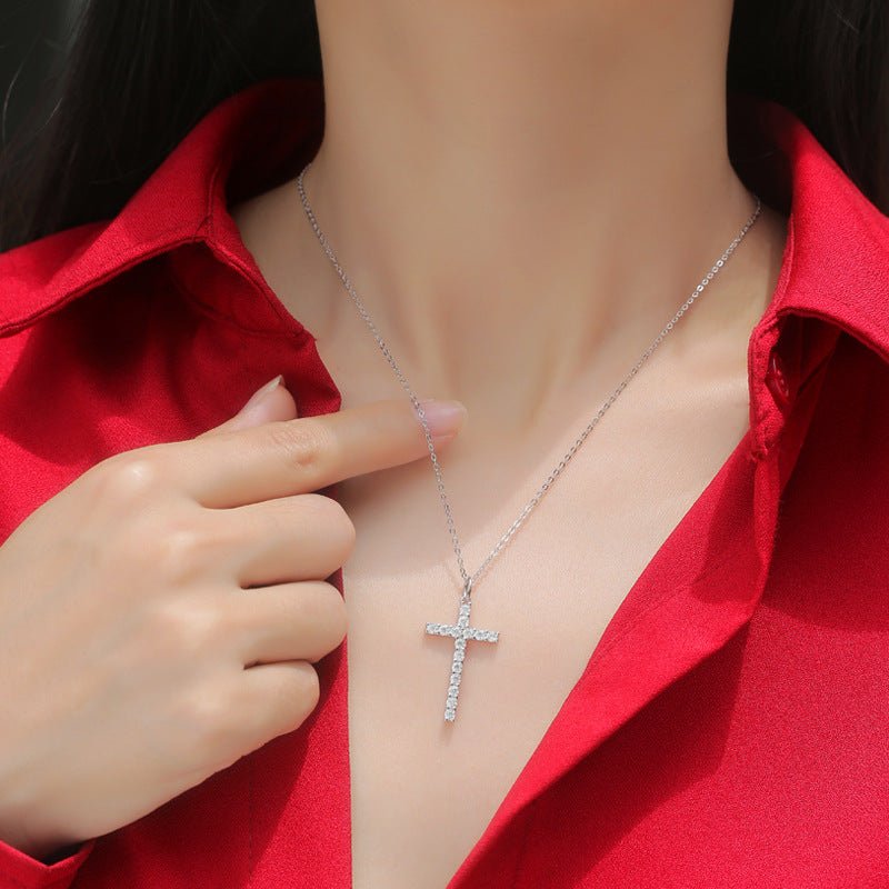 Classic Moissanite CZ Cross 925 Sterling Silver Necklace - KIAHMILLA