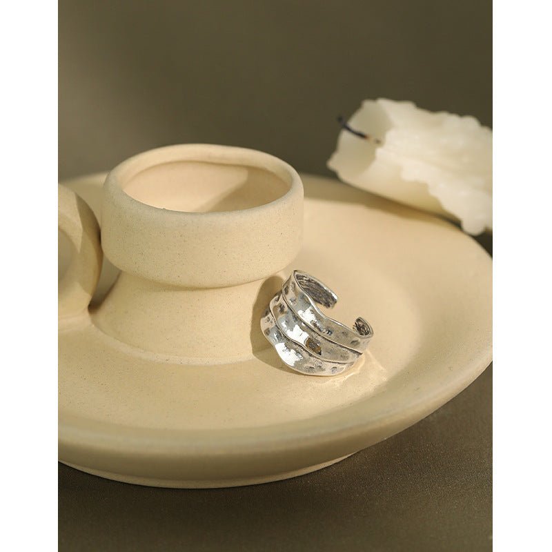 Classic Wide Irregular River 925 Sterling Silver Adjustable Ring - KIAHMILLA
