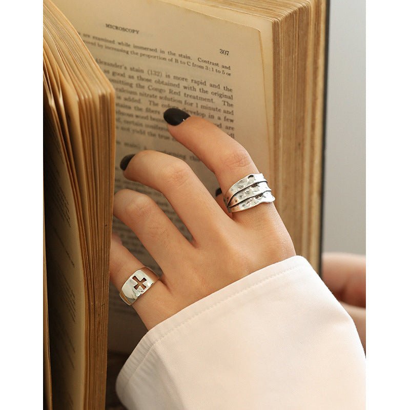 Classic Wide Irregular River 925 Sterling Silver Adjustable Ring - KIAHMILLA
