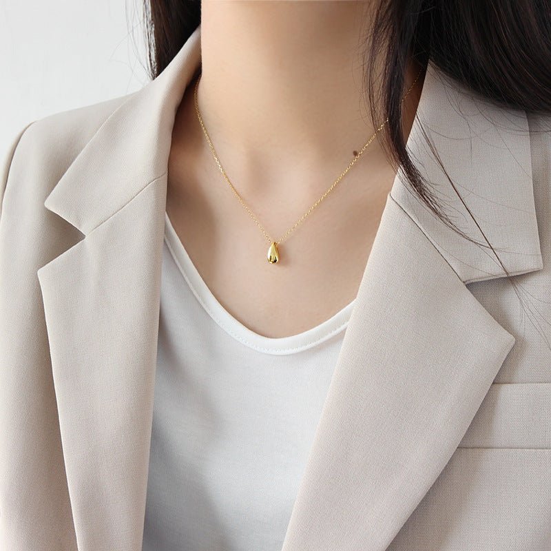 collarbone chain INS temperament light luxury high-end sense simple S925 pure silver water droplet pendant necklace for women - KIAHMILLA
