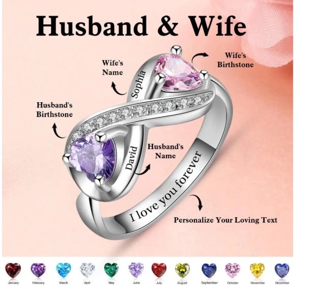 couple Personlized birthstone ring - Coolpeacock