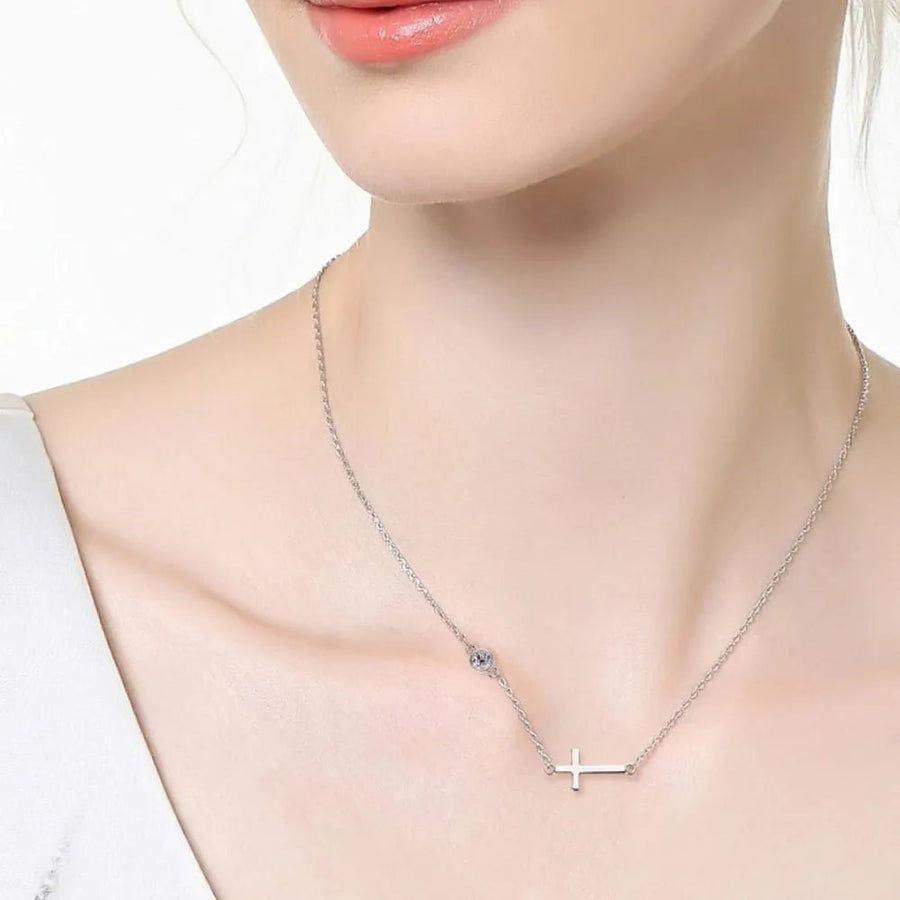 Cross 925 Sterling Silver Moissanite Necklace - Coolpeacock
