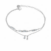 Cubic Zirconia Double Layer Teardrop Pendant with 925 Sterling Silver Brushed Texture Irregular Bar Link Bracelet - KIAHMILLA