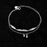 Cubic Zirconia Double Layer Teardrop Pendant with 925 Sterling Silver Brushed Texture Irregular Bar Link Bracelet - KIAHMILLA