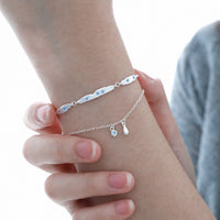 Cubic Zirconia Double Layer Teardrop Pendant with 925 Sterling Silver Brushed Texture Irregular Bar Link Bracelet - KIAHMILLA