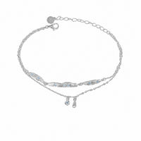 Cubic Zirconia Double Layer Teardrop Pendant with 925 Sterling Silver Brushed Texture Irregular Bar Link Bracelet - KIAHMILLA