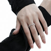 Cubic Zirconia Four-Pointed Star Cross Openwork Minimalist Cool Style S925 Sterling Silver Adjustable Ring - KIAHMILLA
