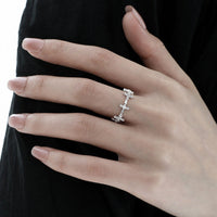 Cubic Zirconia Four-Pointed Star Cross Openwork Minimalist Cool Style S925 Sterling Silver Adjustable Ring - KIAHMILLA
