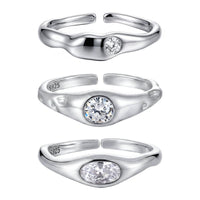Cubic Zirconia Geometric Oval and Round Setting 925 Sterling Silver Adjustable Open Band Minimalist Wavy Ring - KIAHMILLA