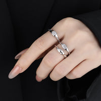 Cubic Zirconia Geometric Oval and Round Setting 925 Sterling Silver Adjustable Open Band Minimalist Wavy Ring - KIAHMILLA