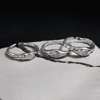 Cubic Zirconia Geometric Oval and Round Setting 925 Sterling Silver Adjustable Open Band Minimalist Wavy Ring - KIAHMILLA