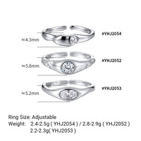 Cubic Zirconia Geometric Oval and Round Setting 925 Sterling Silver Adjustable Open Band Minimalist Wavy Ring - KIAHMILLA