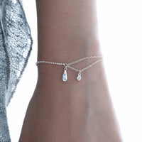 Cubic Zirconia Teardrop Pendant: 925 Sterling Silver Minimalist Layered Teardrop Pendant with Double Chain Bracelet - KIAHMILLA