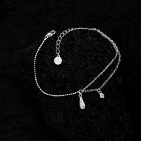Cubic Zirconia Teardrop Pendant: 925 Sterling Silver Minimalist Layered Teardrop Pendant with Double Chain Bracelet - KIAHMILLA