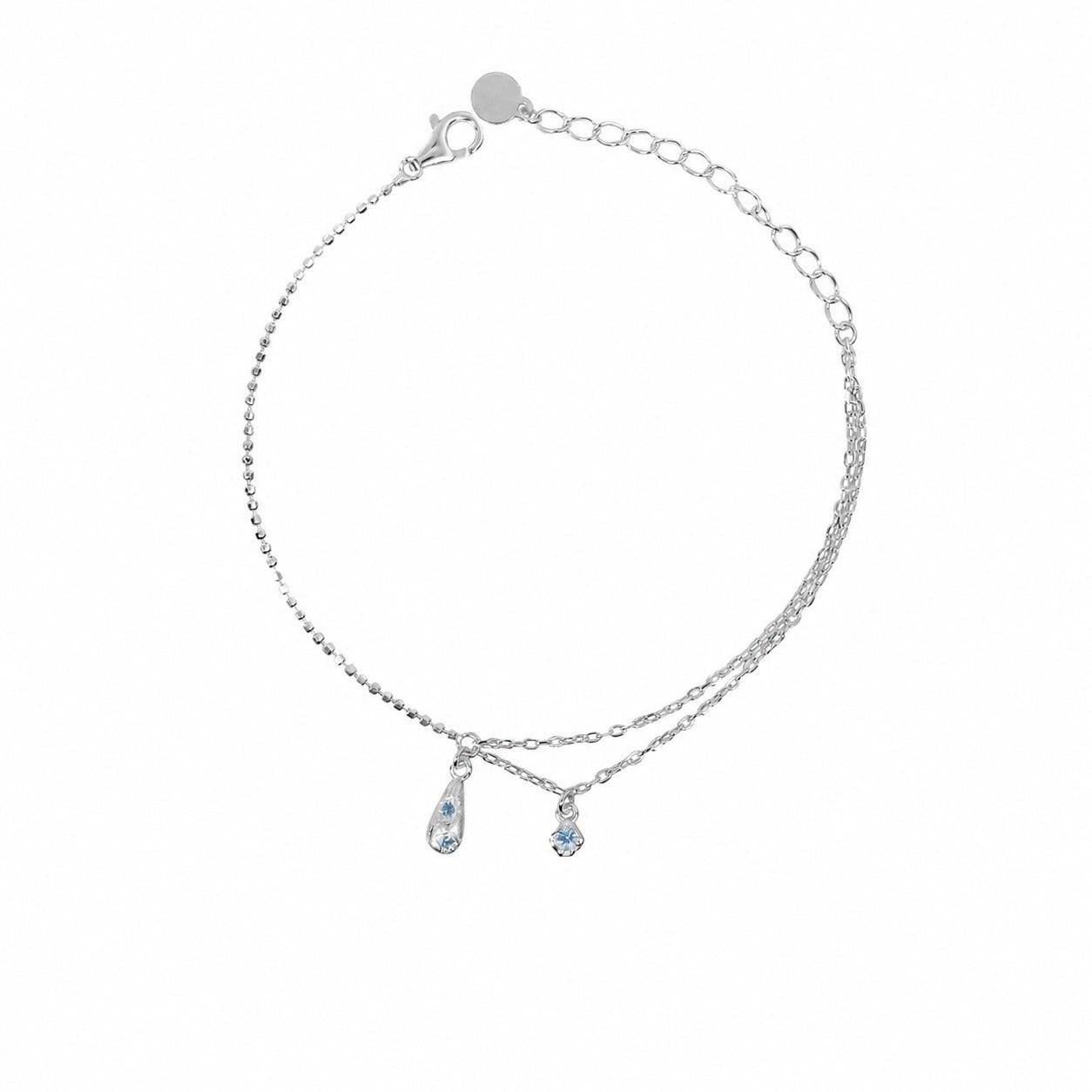 Cubic Zirconia Teardrop Pendant: 925 Sterling Silver Minimalist Layered Teardrop Pendant with Double Chain Bracelet - KIAHMILLA