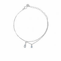 Cubic Zirconia Teardrop Pendant: 925 Sterling Silver Minimalist Layered Teardrop Pendant with Double Chain Bracelet - KIAHMILLA