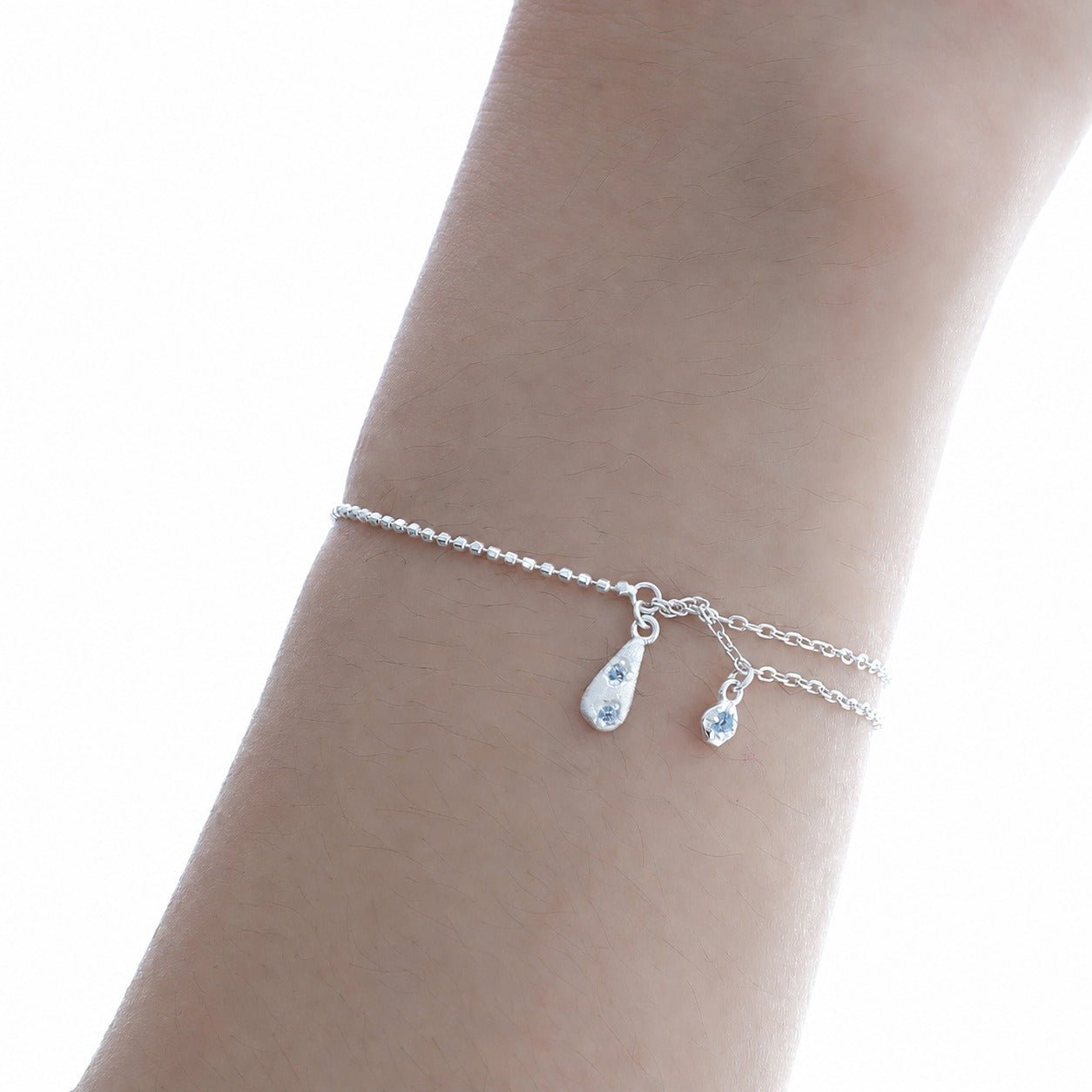 Cubic Zirconia Teardrop Pendant: 925 Sterling Silver Minimalist Layered Teardrop Pendant with Double Chain Bracelet - KIAHMILLA