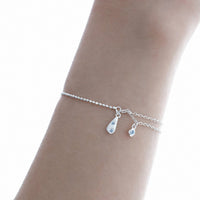 Cubic Zirconia Teardrop Pendant: 925 Sterling Silver Minimalist Layered Teardrop Pendant with Double Chain Bracelet - KIAHMILLA