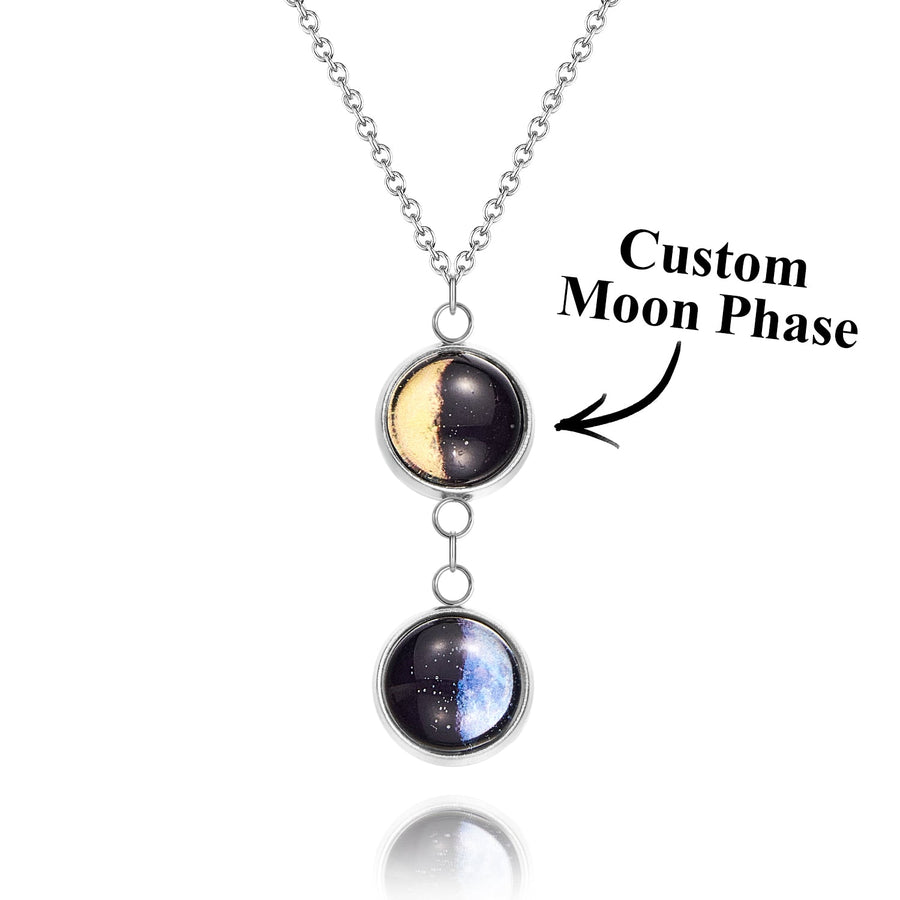Custom Double Moon Phase Necklace Luminous Necklace Gift for Her - Coolpeacock
