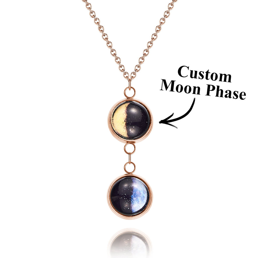 Custom Double Moon Phase Necklace Luminous Necklace Gift for Her - Coolpeacock