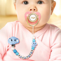 Custom Dummy Chain with Name Personalised Elephant Pacifier Clip for Boys Girls - Coolpeacock