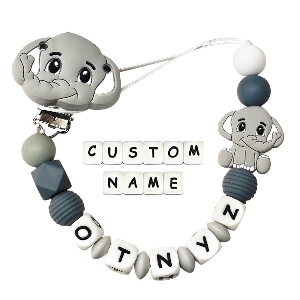 Custom Dummy Chain with Name Personalised Elephant Pacifier Clip for Boys Girls - Coolpeacock