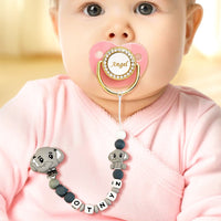 Custom Dummy Chain with Name Personalised Elephant Pacifier Clip for Boys Girls - Coolpeacock