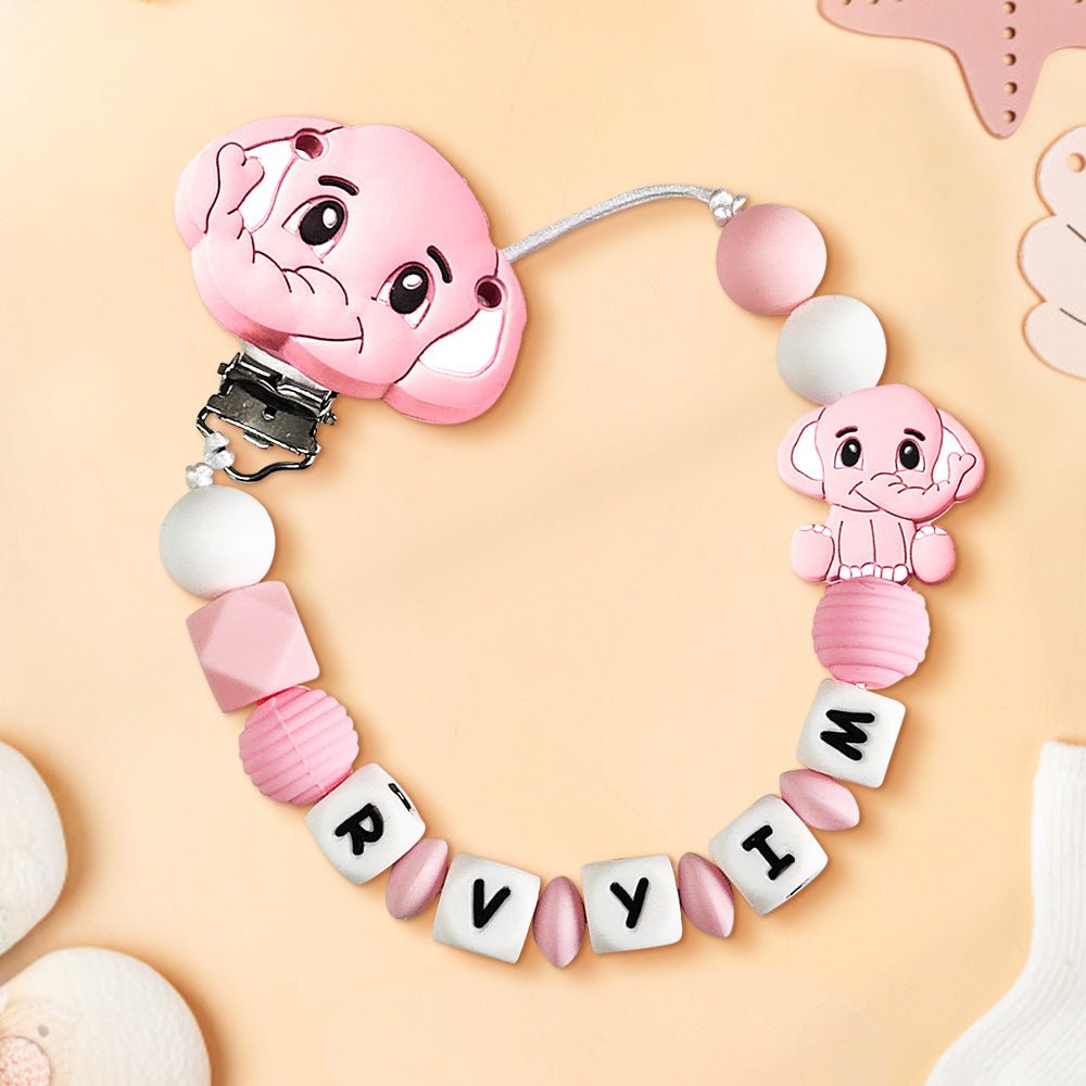 Custom Dummy Chain with Name Personalised Elephant Pacifier Clip for Boys Girls - Coolpeacock