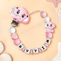 Custom Dummy Chain with Name Personalised Elephant Pacifier Clip for Boys Girls - Coolpeacock
