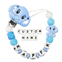 Custom Dummy Chain with Name Personalised Elephant Pacifier Clip for Boys Girls - Coolpeacock