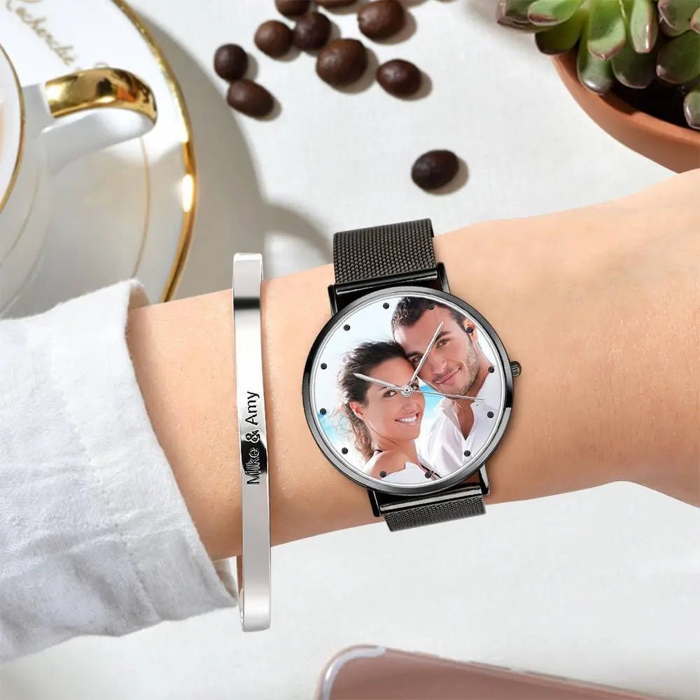 Custom Engraved Alloy Strap Unisex Photo Watch 36mm/40mm - Coolpeacock