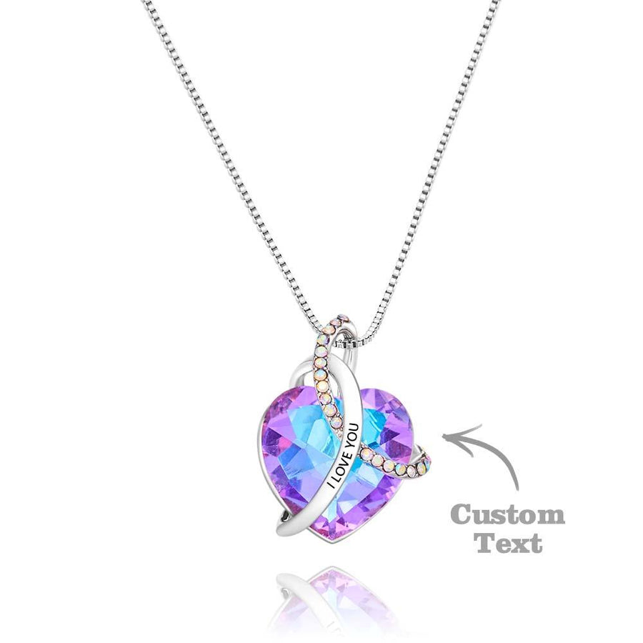 Custom Engraved Necklace Crystal Heart Love Gifts for Women - Coolpeacock