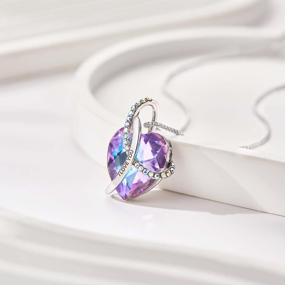 Custom Engraved Necklace Crystal Heart Love Gifts for Women - Coolpeacock