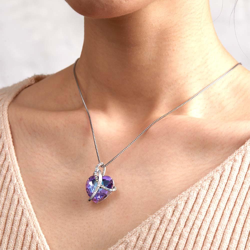 Custom Engraved Necklace Crystal Heart Love Gifts for Women - Coolpeacock