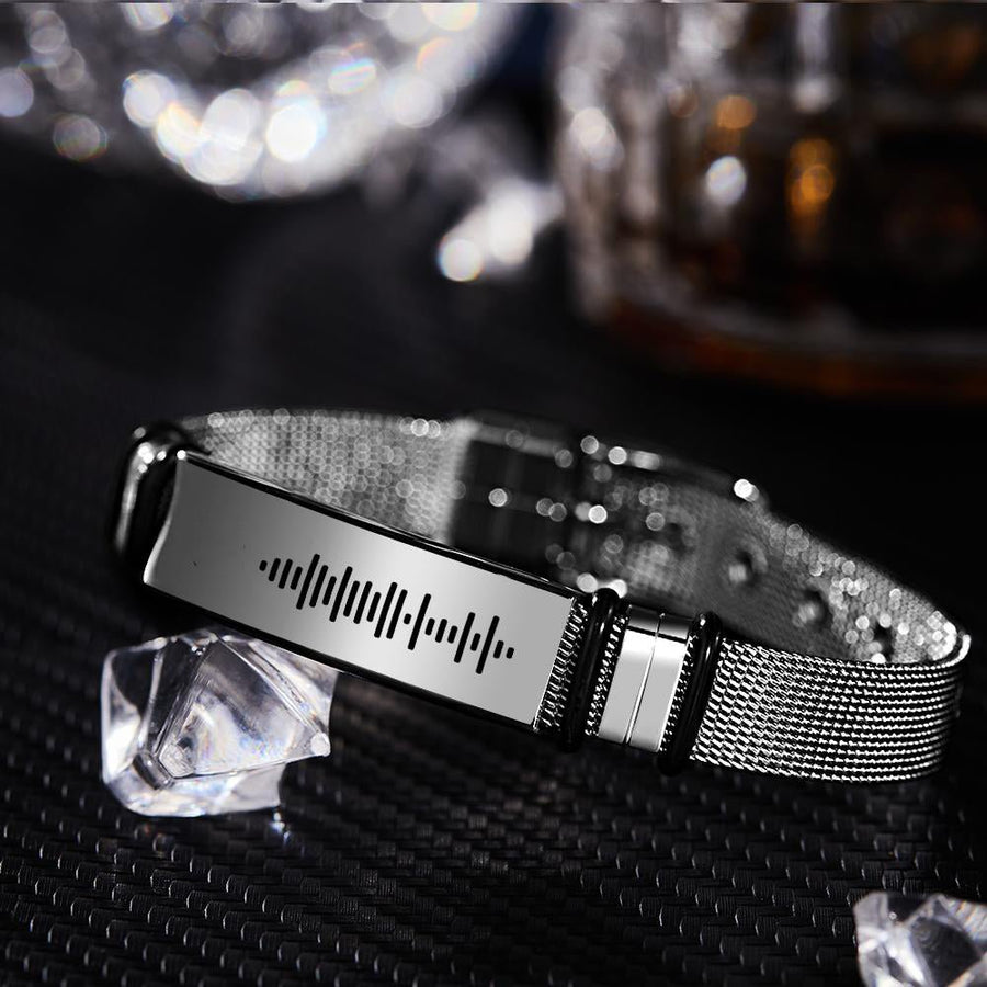 Custom Engraved Scannable Code Music Men Bracelet - Coolpeacock