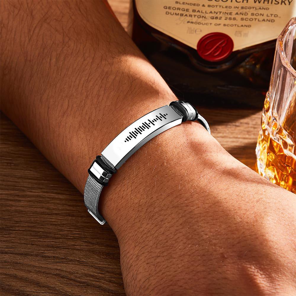 Custom Engraved Scannable Code Music Men Bracelet - Coolpeacock