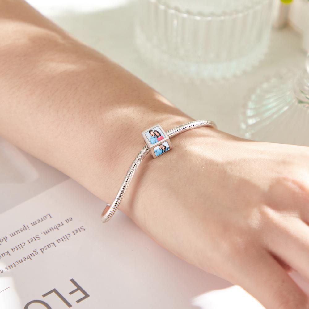 Custom Four - Sided Photo Charm Square Copper Charm Creative Gift for Women - Coolpeacock