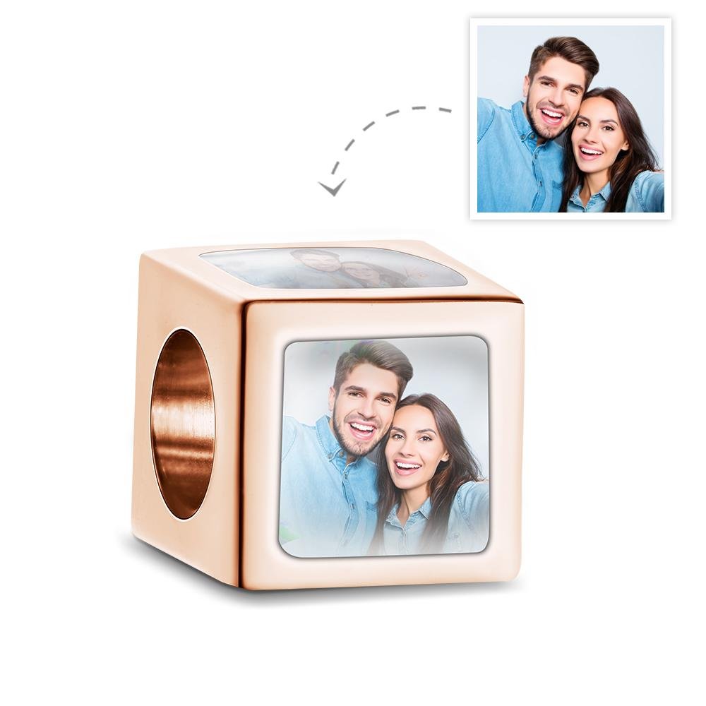 Custom Four - Sided Photo Charm Square Copper Charm Creative Gift for Women - Coolpeacock