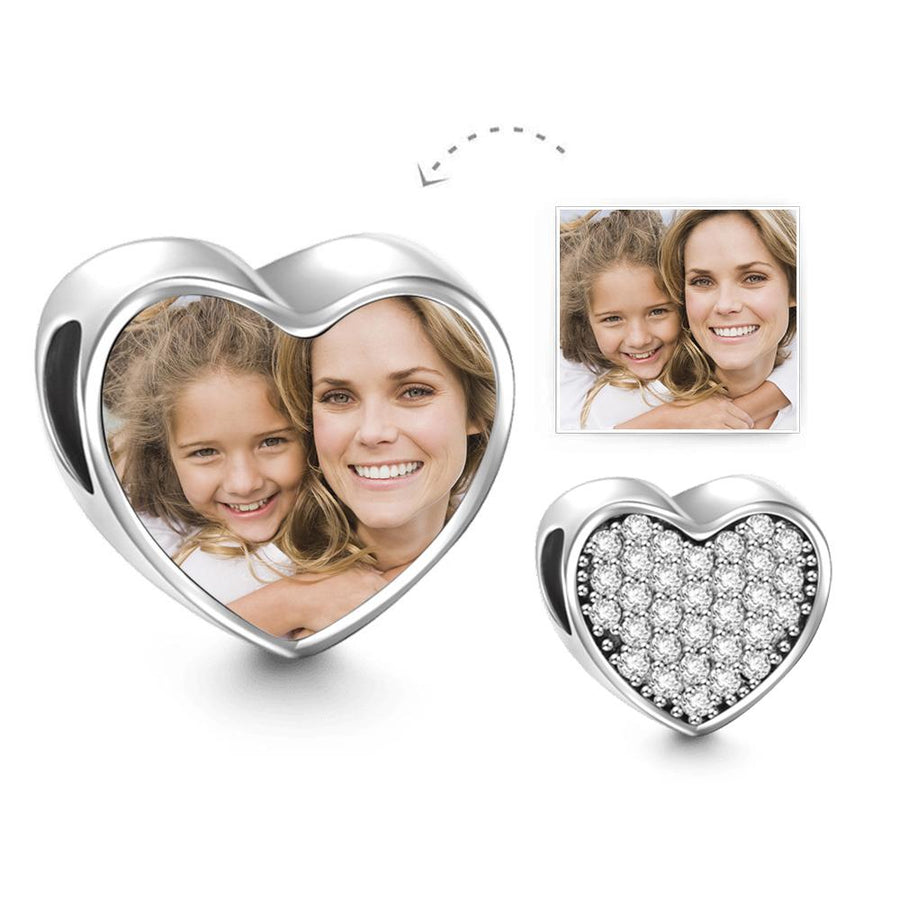 Custom Heart Photo Charm Personalized Picture Bead with Pave CZ - Coolpeacock